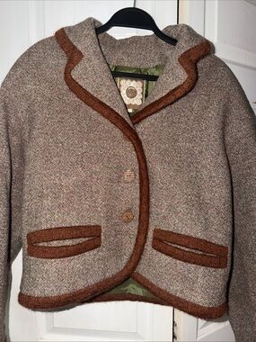 SentierWool Blend Cropped Jacket with Contrast Trim - Brown